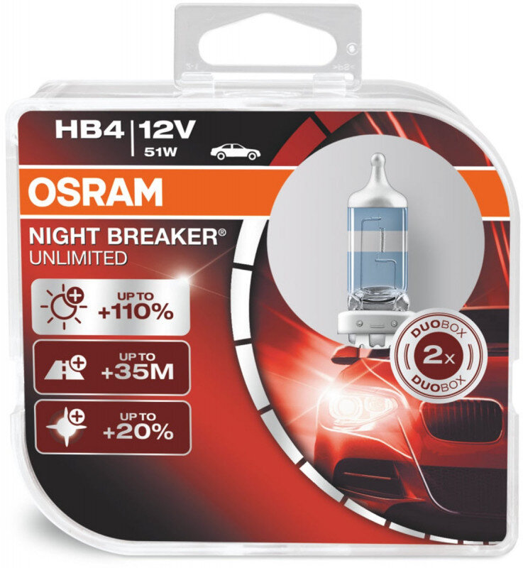 Osram Night Breaker Unlimited HB4 pærer +110% mere lys (2 stk) pakke Osram Night Breaker Unlimited +110%