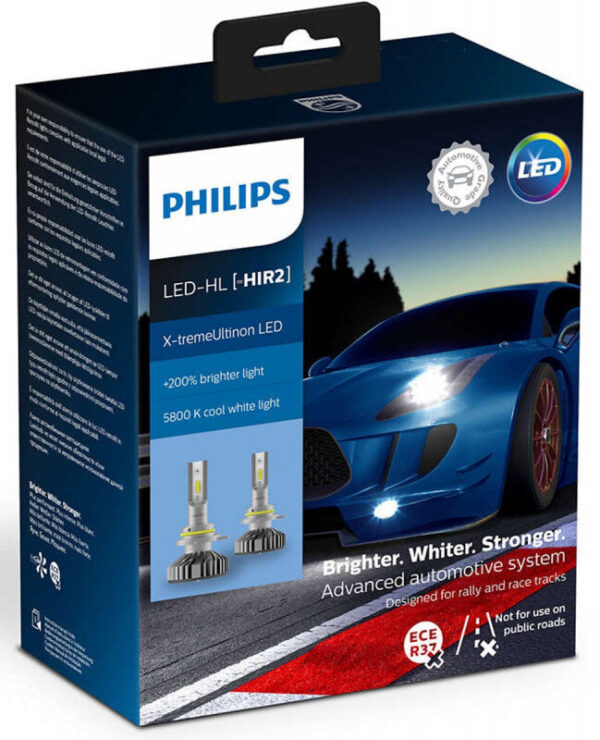 Philips X-treme Ultinon HIR2 LED +200% mere lys (2 stk.) Philips X-Treme Ultinon LED +200% / +250%