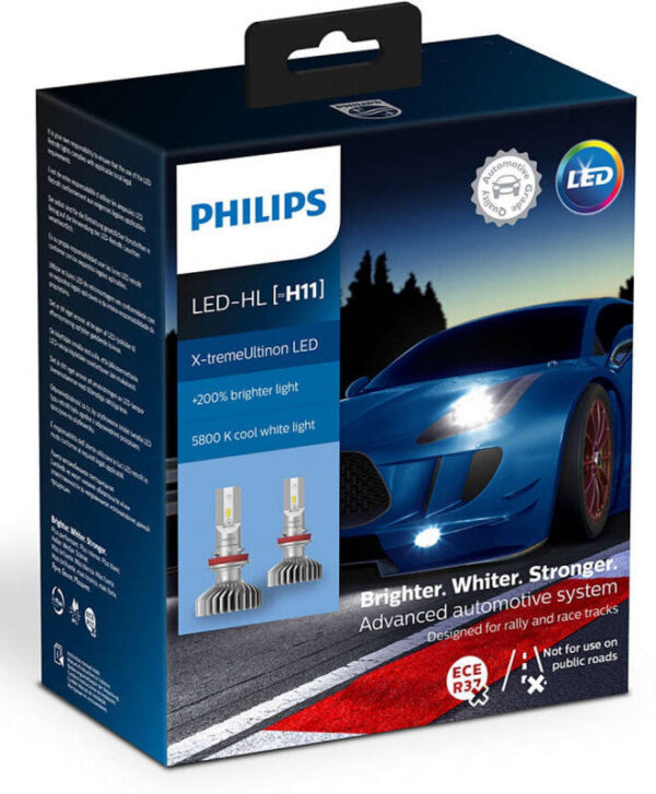 Philips X-treme Ultinon H11 LED +200% mere lys (2 stk.) Philips X-Treme Ultinon LED +200% / +250%