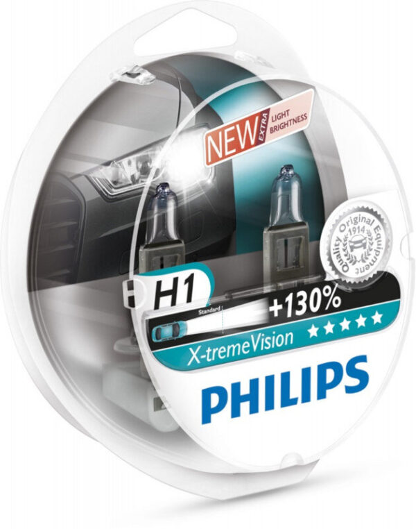 Philips H1 Xtreme Vision pærer +130% mere lys ( 2 stk) Philips Xtreme Vision +130%