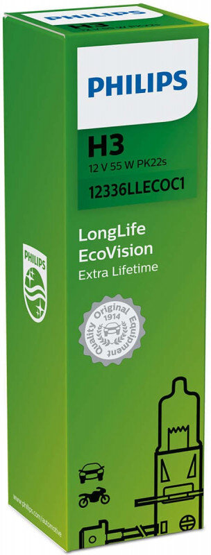 Philips H3 Longlife EcoVision pære med op til 4x længere levetid Philips LongLife EcoVision x4