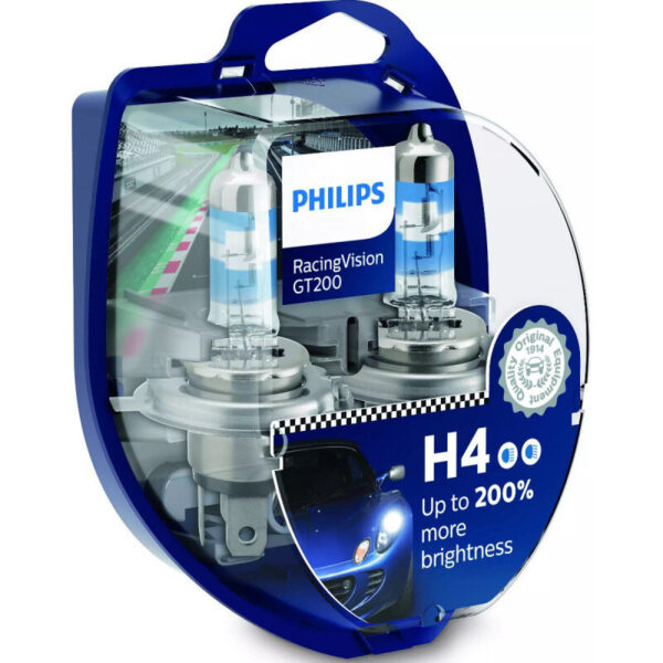 Philips Racing Vision GT200 H4 pærer +200% mere lys ( 2 stk) Philips Racing Vision GT200