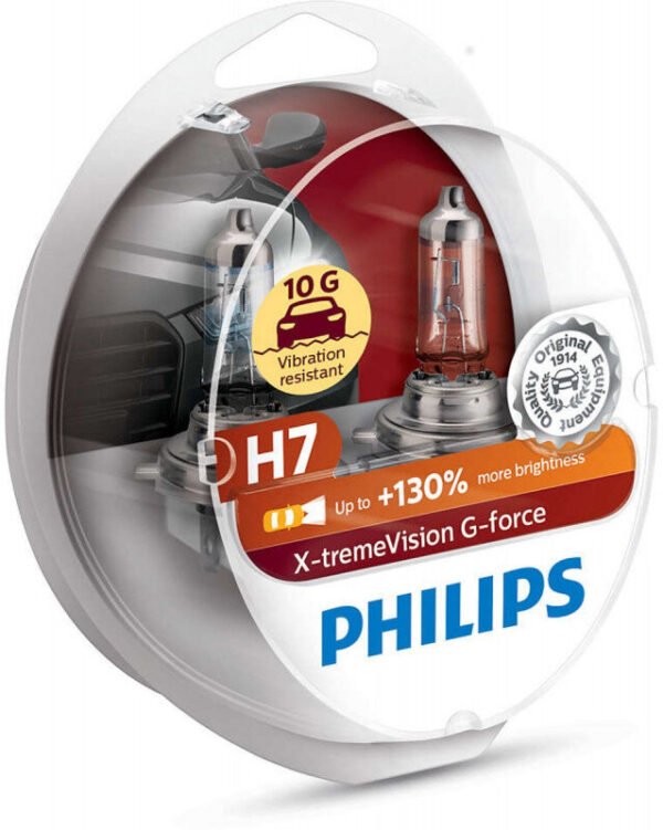 Philips H7 X-tremeVision G-force pærer +130% mere lys ( 2 stk) Philips Xtreme Vision G-force +130%