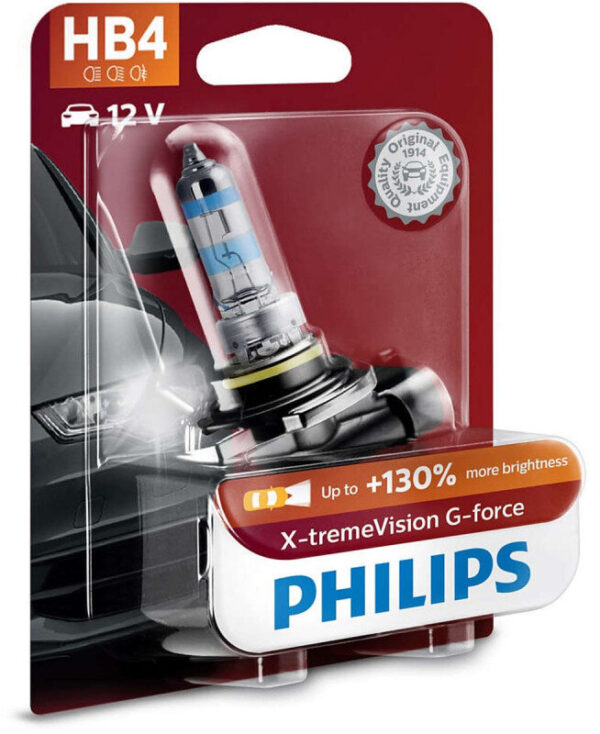 Philips HB4 X-tremeVision G-force pærer +130% mere lys ( 1 stk) Philips Xtreme Vision G-force +130%